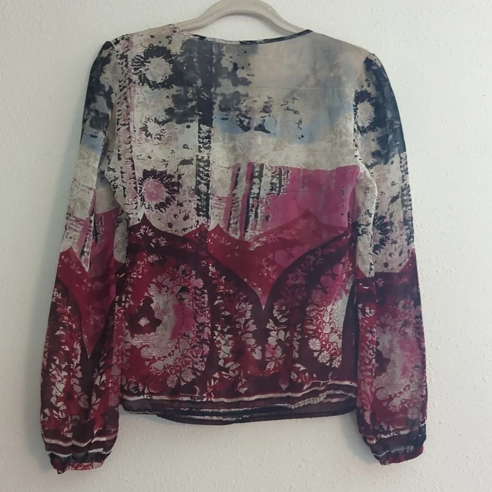 The Limited Silk Pullover Peasant Top Medium 100% Silk Boho Multicolor